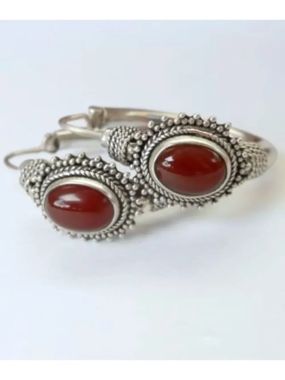NWT Silver Plated Faux Carnelian Hoop Earrings Boho